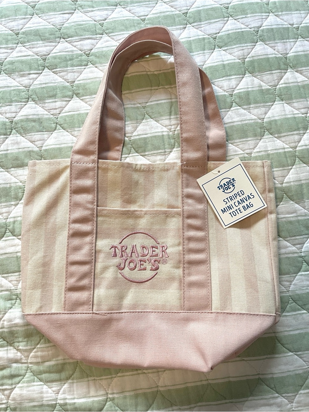 Trader Joe's Pink Striped Canvas Mini Tote